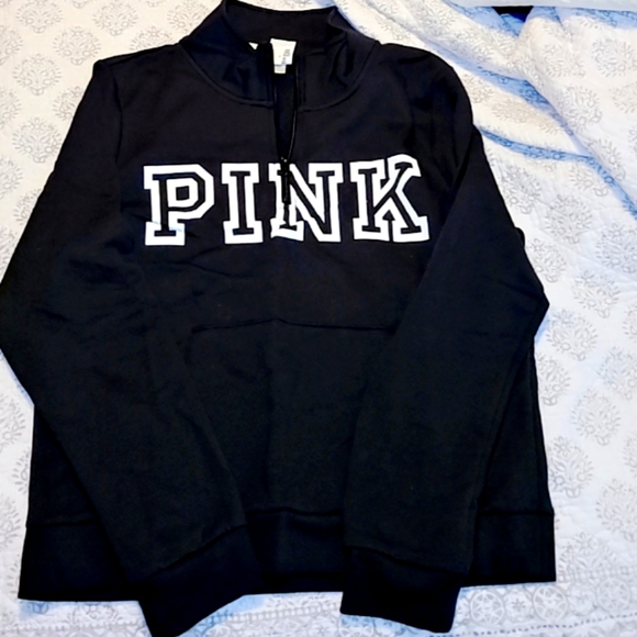 PINK Victoria's Secret Tops - Victoria Secrets PINK XL Black Half Zip Hoodie